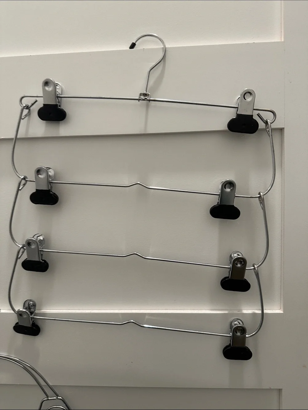 3pc Chrome Closet Organizer Lot: Two 4-Tier Pant Hangers & Scarf/Tie/Belt Holder